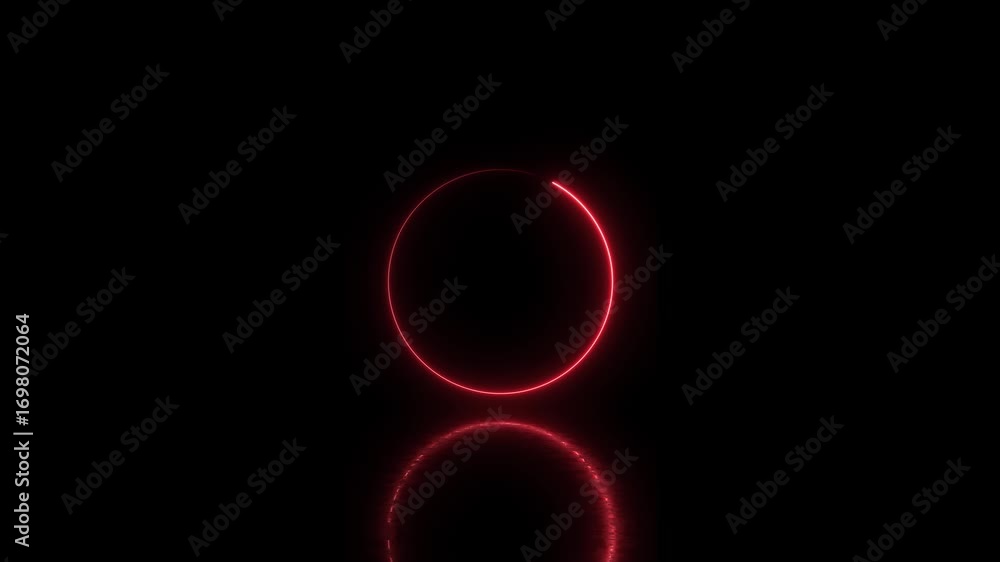 Poster glowing neon red circle animation for reflection on black background. seamless loop