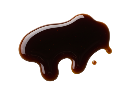 Dark brown liquid spilled on transparent background