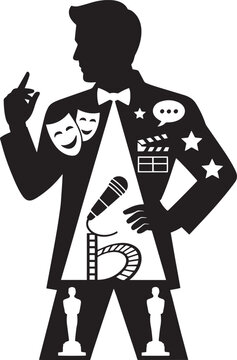 actor silhouette with theater, film icons clip art preview