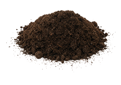 Dark brown soil pile isolated on transparent background