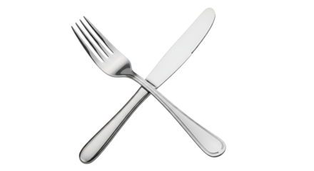Silver fork and knife crossed isolated PNG with Transparent Background