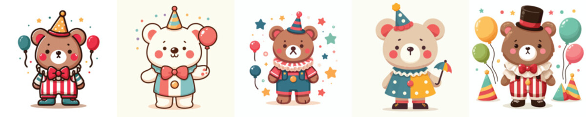 cute bear vector dressed as a clown