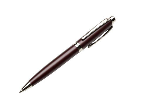 Dark red pen with silver accents on transparent background
