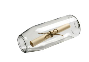 Message in a Bottle Ocean Voyage Sealed Letter Glass Container Maritime Theme Mysterious Note Vintage Artifact Retro Communication Travel Nostalgia Adventure Symbol isolated on transparent background