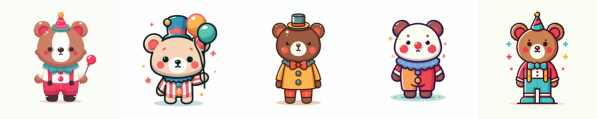 cute bear vector dressed as a clown