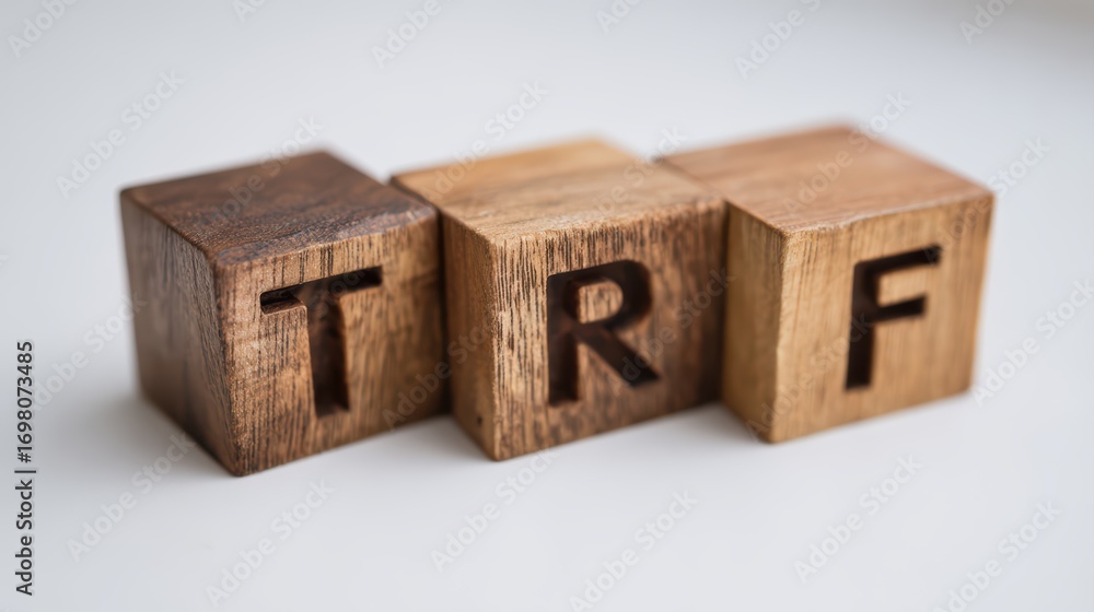 Poster closeup of a distinctive wooden block displaying the trifecta concept, ideal for branding and inspir