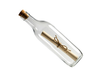 Fototapeta premium Message in a Bottle Unique Glass Bottle with Rolled Paper Note Perfect for Proposals Anniversaries or Special Occasions isolated on transparent background