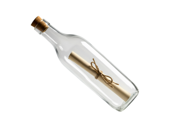 Message in a Bottle Unique Glass Bottle with Rolled Paper Note  Perfect for Proposals Anniversaries or Special Occasions isolated on transparent background