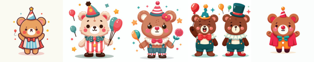 cute bear vector dressed as a clown