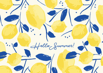 Hello summer. Vector illustration of abstract lemons. Design for poster, card, flyer, cover and other