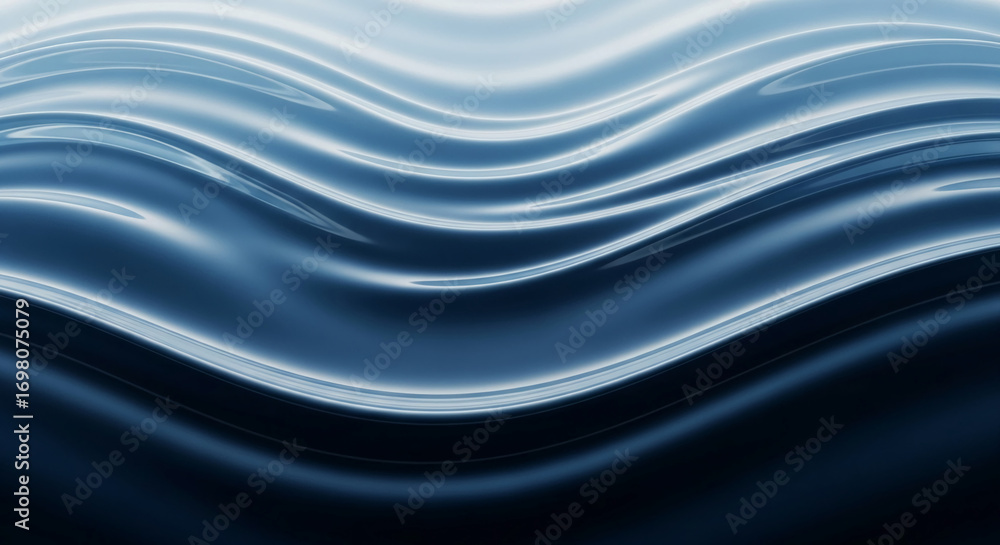 Poster abstract blue waves, smooth and glossy texture, creating a calming and elegant visual, ideal for bac
