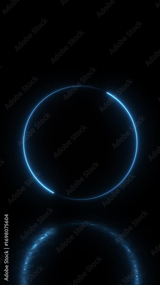 Poster glowing neon blue circle animation for reflection on black background. seamless loop