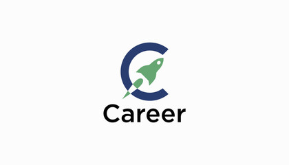 Circle Arrow letter C career Up Logo Line. Geometric Arrow Out of Box Icon isolated. Usable for Business and Technology Logos. Flat Vector Logo Design Template Element.