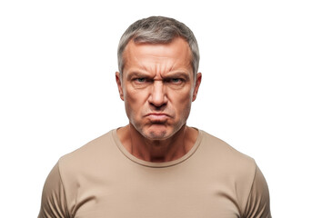 Obraz premium Angry mature man with gray hair and intense expression portrait stock photo png image isolated on transparent background