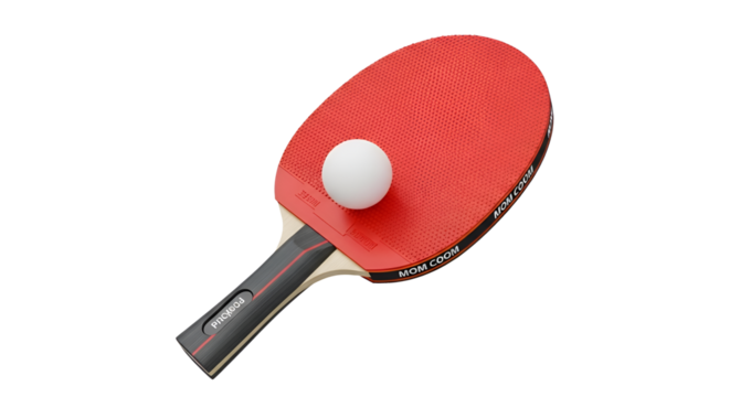 Red ping pong racket with ball for game sport isolated PNG with Transparent Background