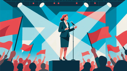 illustration of a female politician giving a speech on stage vector design template