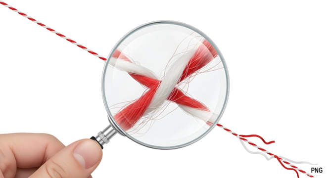 Close-up on Martisor string with a magnifying glass isolated PNG with Transparent Background