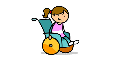 Behindertes M&auml;dchen f&auml;hrt im Rollstuhl