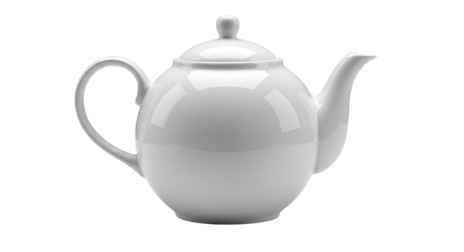 Elegant white porcelain teapot for tea time isolated PNG with Transparent Background