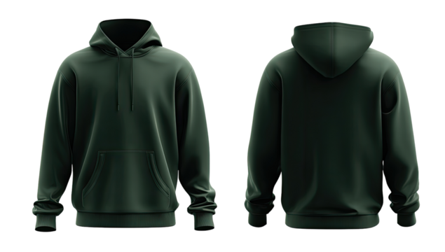 Dark green hoodie, front and back view (1)