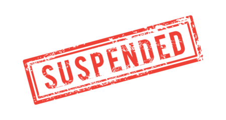 red rubber stamp, written suspended