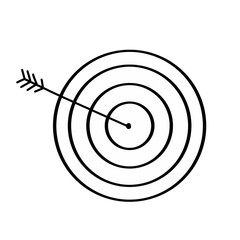 Hand drawn archery target goal  symbol icon sketch style with arrow in the center. Doodle sign in black and white