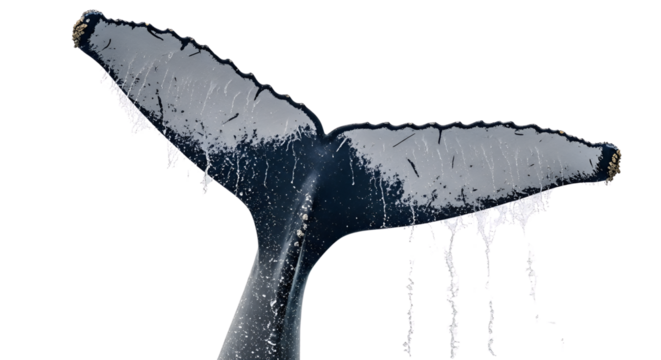Humpback whale tail with water dripping isolated PNG with Transparent Background