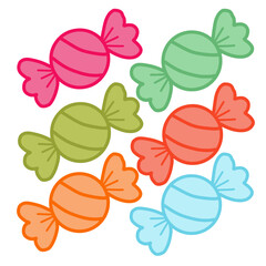 Colorful candies vector illustration. Hand drawn wrapped candy doodles
