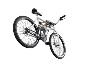 Obraz premium Custom Built Moped-Style Motorized Cruiser Bike Illustration. Power Assisted White Bicycle Side View Rendered in 3D for Commuting Lifestyle Concepts, Isolated on HD Transparent PNG Background.