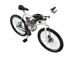 Obraz premium High-Resolution Motorized Bicycle with Petrol Engine Kit - Isolated Gas Powered Push Bike on Transparent HD Background, Ideal for Urban Commuter Design Assets and DIY Personal Transport Projects.
