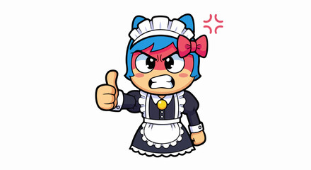 Angry Cartoon Maid Giving Thumbs Up with Furious Expression.