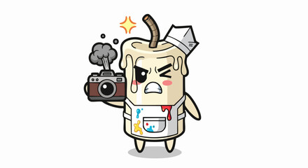 Cartoon Candle Character Holding a Camera.