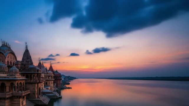 Panoramic View of Gomti Ghat & Dwarkadhish Temple, Dwarka, Gujarat, India - Sunrise Landscape