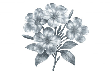 Detailed pencil drawing showcasing a cluster of phlox flowers in full bloom, isolated on a transparent background