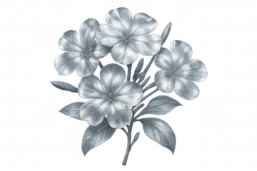 Detailed pencil drawing showcasing a cluster of phlox flowers in full bloom, isolated on a transparent background