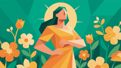 illustration of a woman surrounded by blooming flowers vector design template