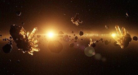 Sparkling crystals float in space