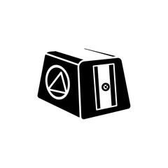 Obraz premium Black and white icon of a pencil sharpener with a triangle symbol