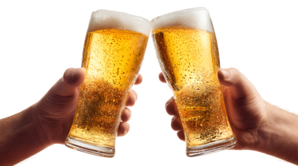 Cheers to good times with frothy beer glasses clinking in celebration, perfect for events