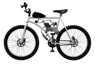 Fototapeta premium Isolated Studio Quality Image: White Frame Motor Assisted E-Cycle Kit. Modern Urban Commuting and Sustainable Transport Solution; Alternative Commuter Vehicle Technology, Custom Cycling Equipment Zero