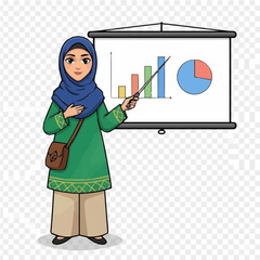 A woman in front of a business charts 