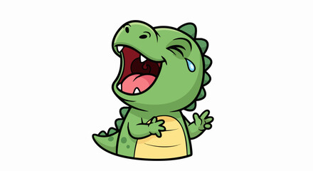 Obraz premium Cartoon dinosaur laughing with tears of joy and open mouth.