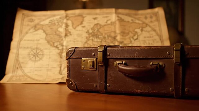 brown leather suitcase