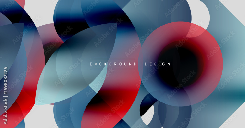 Poster Abstract fluid shapes overlap, creating dynamic red, blue, white composition. Modern design element for backgrounds, presentations.