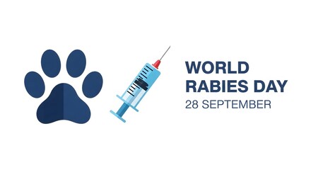 World Rabies Day Infographic – Flat Design with Paw Print, Syringe Icon, and 28 September Date