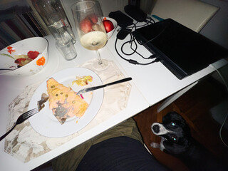 Dog is begging for food during dinner time