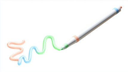 ultra realistic colorful gel pens drawing a glowing swirl line, neon effects, isolated on white background