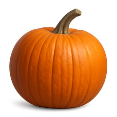 Obraz premium Ripe orange pumpkin isolated on transparent background with stem showing