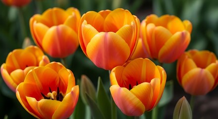 Exquisite collection of vibrant orange tulips in full bloom, detailed petals
