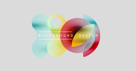 Abstract colorful circles overlap, creating dynamic background design. Text reads background design centrally positioned. Simple, modern aesthetic.